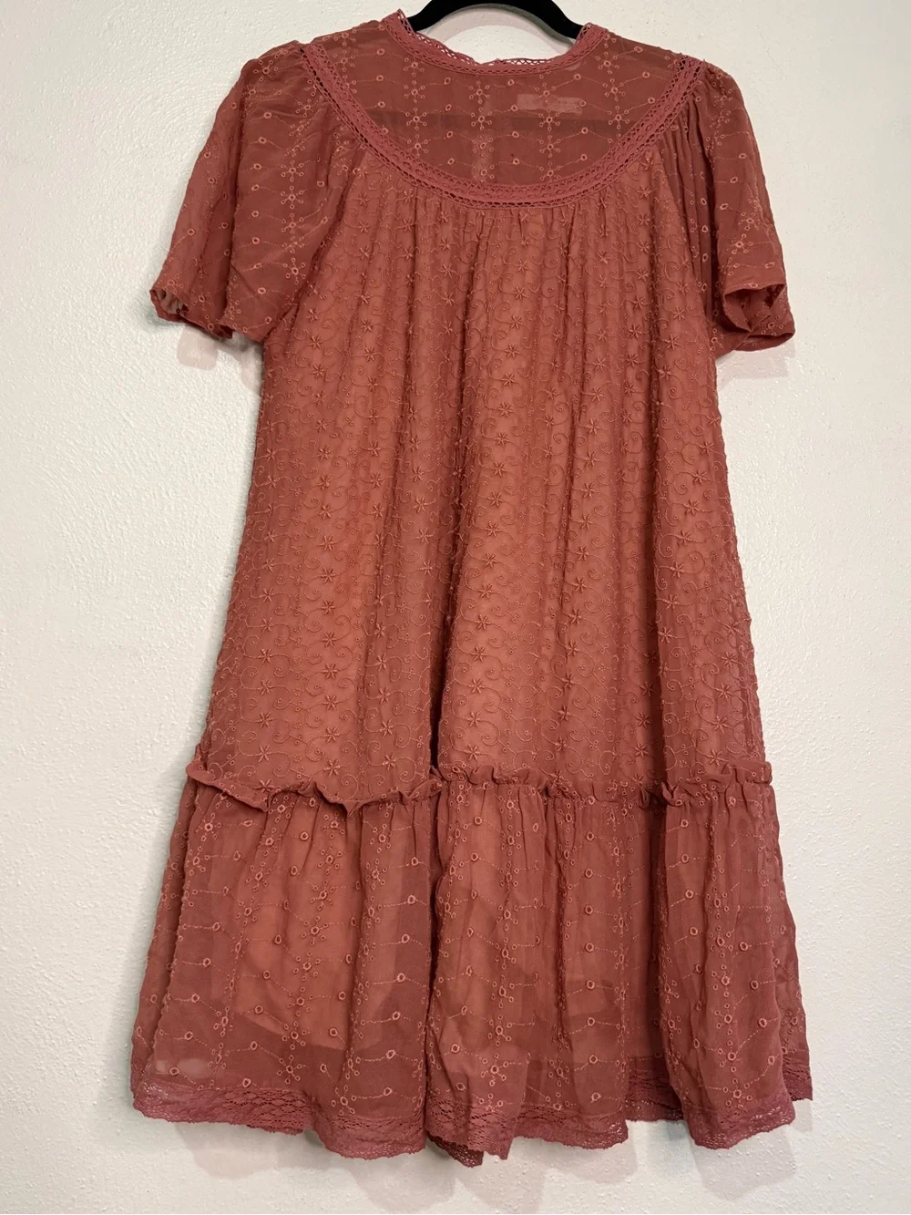 Zara Girl’s Dusty Rose Eyelet Babydoll Dress. Sz 13-14.